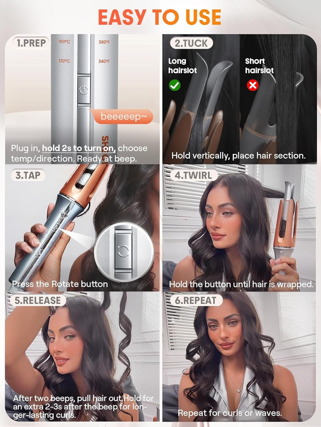 Step-by-step guide on using the Automatic Curling Iron for effortless styling with images.