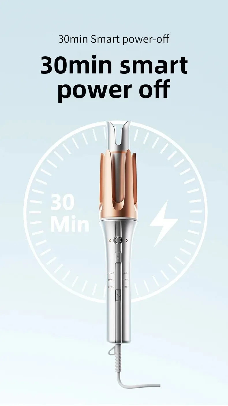 Automatic Curling Iron with 30-minute smart power-off feature for safe styling and convenience.